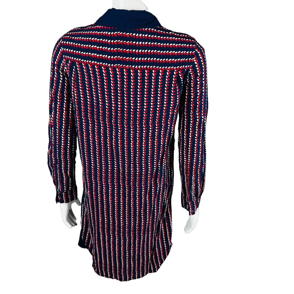 Draper James Womans Size 2 Shirt Dress Button Front Blue Hearts Long Sleeve - Picture 7 of 9